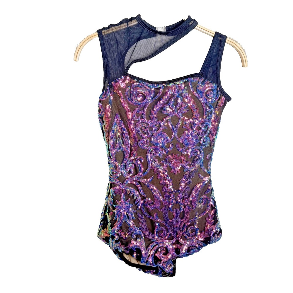 Curtain Call Black Pink Blue Sequins Leotard Costume Dress Adult/Med